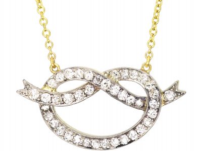 Edwardian Lover's Knot Pendant on Chain Set With Diamonds