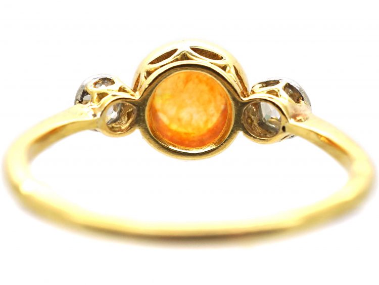 Art Deco 18ct Gold & Platinum, Jelly Opal & Diamond Ring