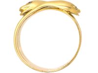 Edwardian 18ct Gold Double Snake Ring with Diamond Set Eyes