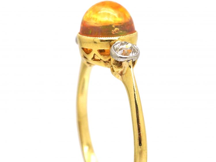 Art Deco 18ct Gold & Platinum, Jelly Opal & Diamond Ring