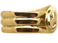 Edwardian 18ct Gold Double Snake Ring with Diamond Set Eyes
