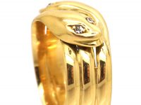 Edwardian 18ct Gold Double Snake Ring with Diamond Set Eyes