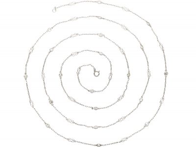 Art Deco Platinum & Diamond Long Chain with Knot Detail