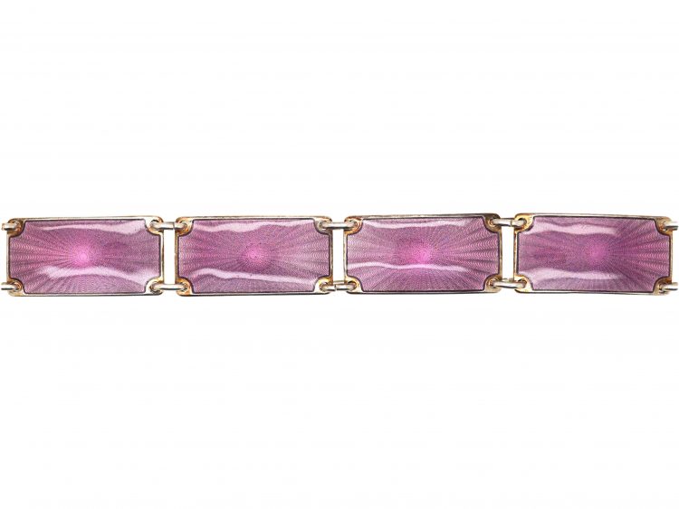 Norwegian Vintage Silver & Mauve Enamel Bracelet by Opro