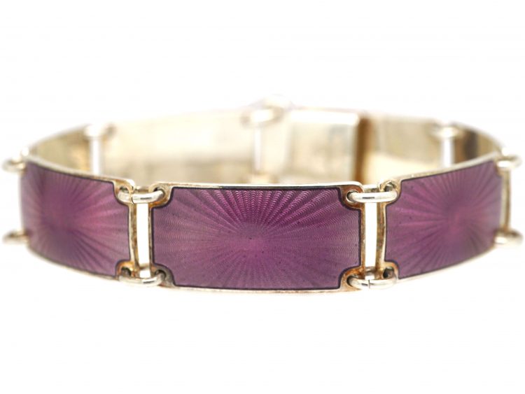 Norwegian Vintage Silver & Mauve Enamel Bracelet by Opro
