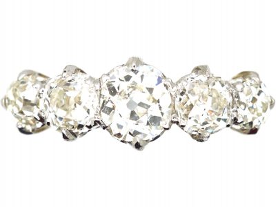 Edwardian 18ct Gold & Platinum, Five Stone Old Mine Cut Diamond Ring