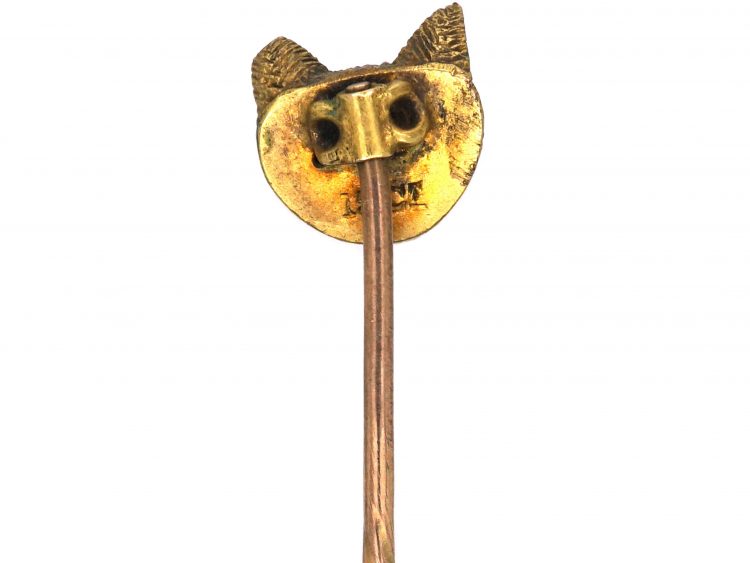 Edwardian 15ct Gold Tie Pin of a Fox with Cabochon Ruby Eyes