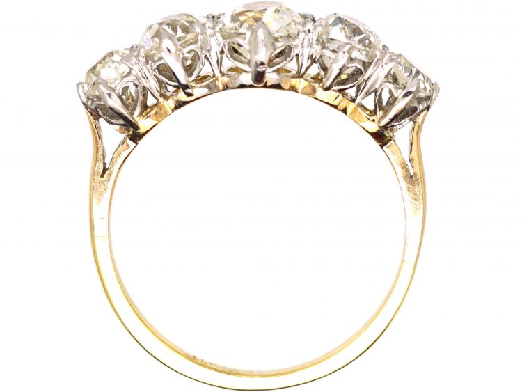 Edwardian 18ct Gold & Platinum, Five Stone Old Mine Cut Diamond Ring