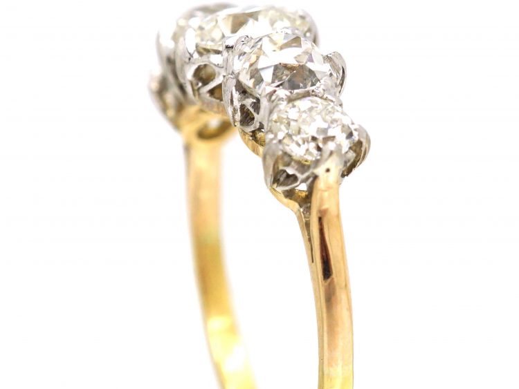 Edwardian 18ct Gold & Platinum, Five Stone Old Mine Cut Diamond Ring