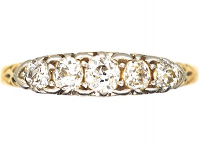 Edwardian 18ct Gold, Five Stone Old Mine Cut Diamond Ring
