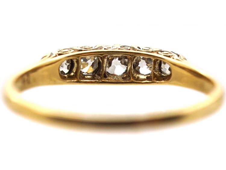 Edwardian 18ct Gold, Five Stone Old Mine Cut Diamond Ring