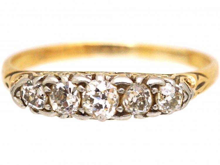 Edwardian 18ct Gold, Five Stone Old Mine Cut Diamond Ring
