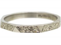 Art Deco Platinum Wedding Ring with Engraved Detail