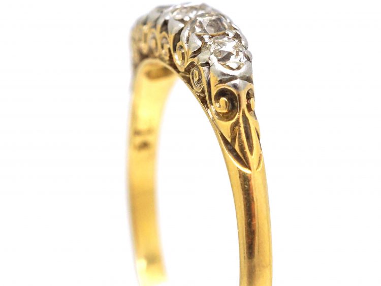 Edwardian 18ct Gold, Five Stone Old Mine Cut Diamond Ring
