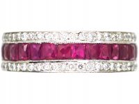 18ct White Gold Princess Cut Ruby & Diamond Three Row Eternity Ring