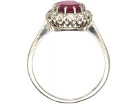 Early 20th Century Platinum, Unheated Burma Ruby & Diamond Cluster Ring