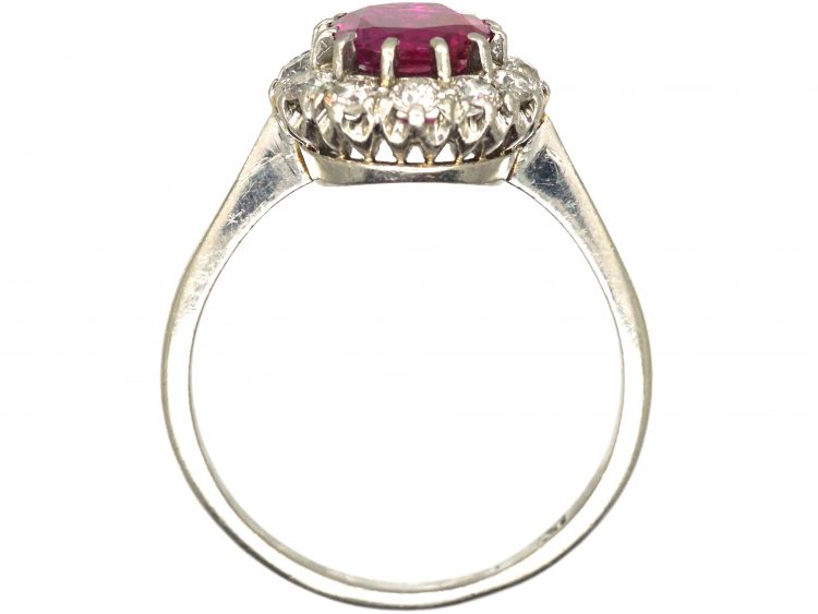 Early 20th Century Platinum, Unheated Burma Ruby & Diamond Cluster Ring