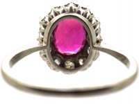 Early 20th Century Platinum, Unheated Burma Ruby & Diamond Cluster Ring