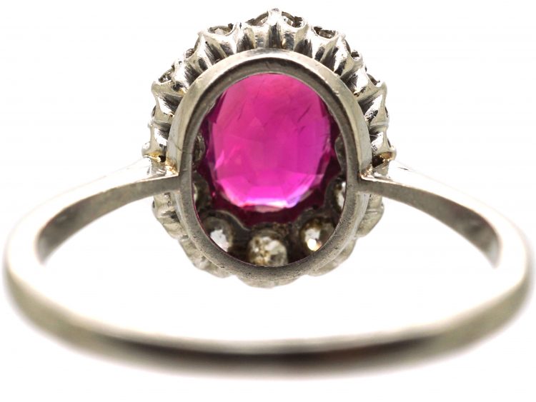 Early 20th Century Platinum, Unheated Burma Ruby & Diamond Cluster Ring