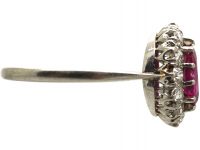 Early 20th Century Platinum, Unheated Burma Ruby & Diamond Cluster Ring