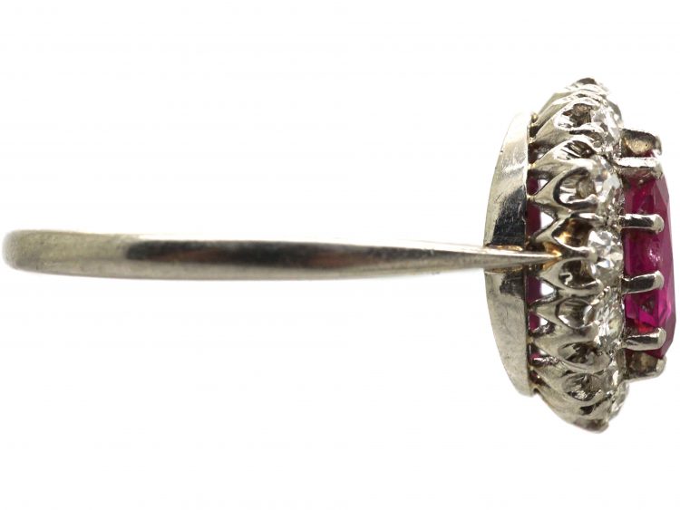 Early 20th Century Platinum, Unheated Burma Ruby & Diamond Cluster Ring