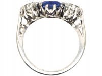 Mid-Century 18ct White Gold Unheated Burma Sapphire & Diamond Three Stone Ring