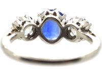 Mid-Century 18ct White Gold Unheated Burma Sapphire & Diamond Three Stone Ring