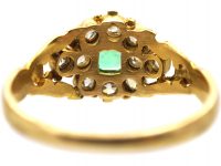 Georgian 18ct Gold, Square Cut Emerald & Diamond Cluster Ring