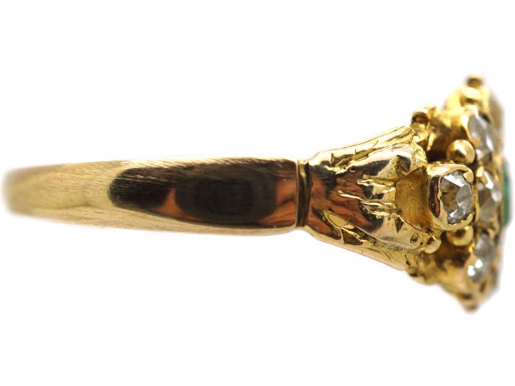 Georgian 18ct Gold, Square Cut Emerald & Diamond Cluster Ring