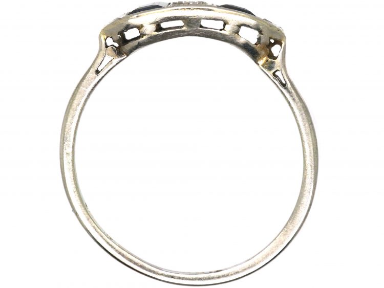 Art Deco Platinum, Baguette Cut Sapphire & Diamond Ring