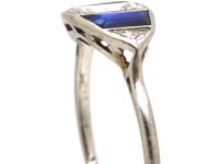 Art Deco Platinum, Baguette Cut Sapphire & Diamond Ring