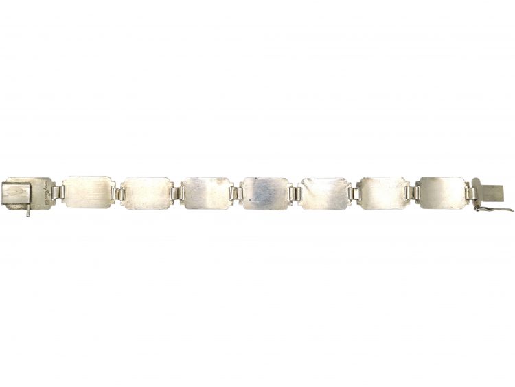 Norwegian Retro Silver & Green & Black Enamel Leaf Motif Bracelet by Aksel Holmsen