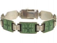 Norwegian Retro Silver & Green & Black Enamel Leaf Motif Bracelet by Aksel Holmsen