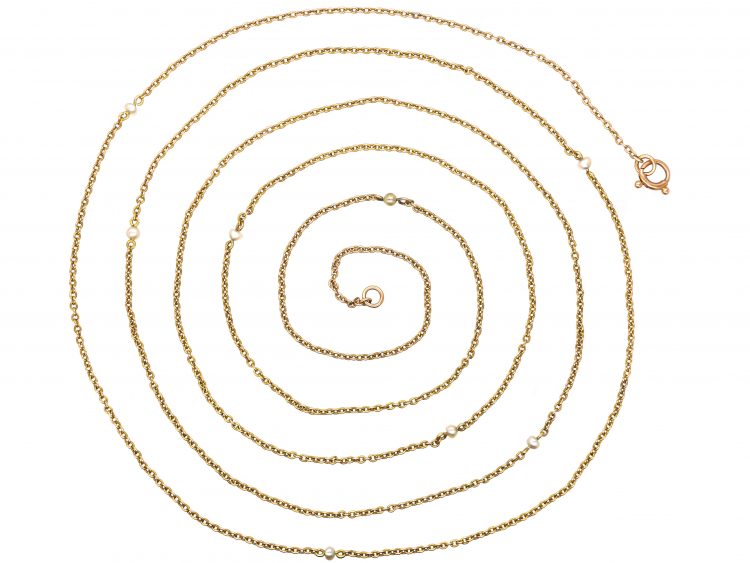 Edwardian 15ct Gold Chain Interspersed with Natural Pearls