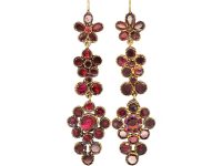Georgian 9ct Gold Long Drop Triple Pansy Earrings