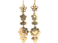 Georgian 9ct Gold Long Drop Triple Pansy Earrings