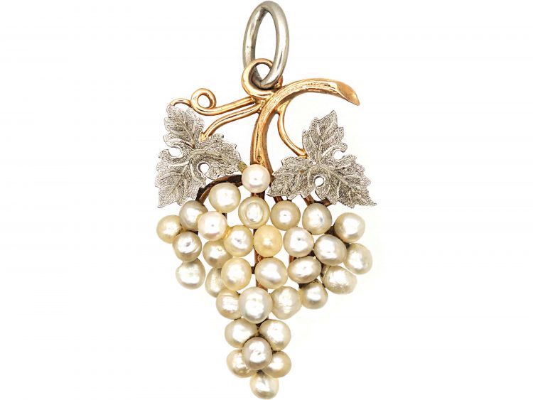 Edwardian 15ct Gold & Platinum Grapes Pendant set with Natural Pearls