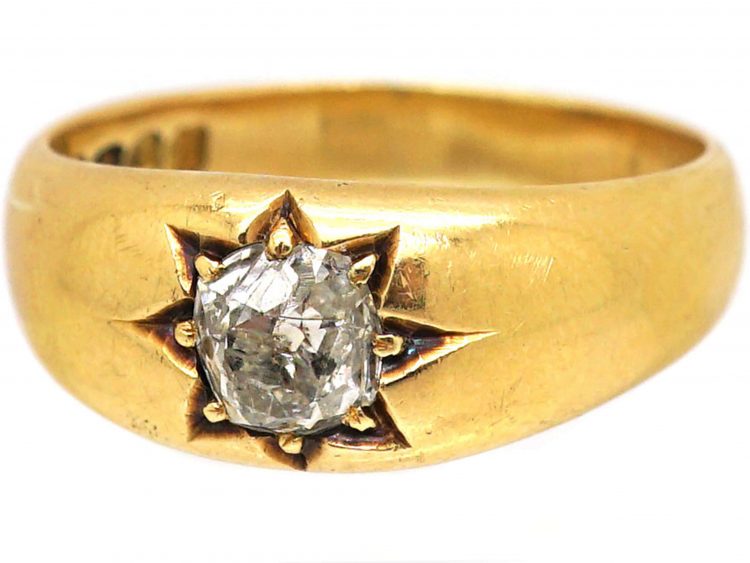 Victorian 18ct Gold Gypsy Ring set with a Large Old Mine Cut Diamond