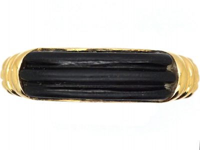 1970s 18ct Gold & Ribbed Onyx Ring by Kutchinsky