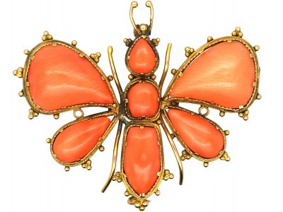 Georgian 15ct Gold & Coral Butterfly Brooch
