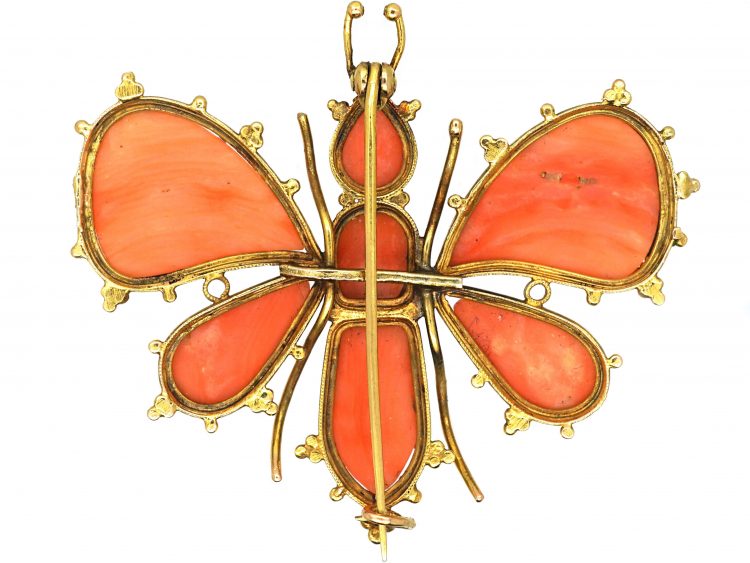 Georgian 15ct Gold & Coral Butterfly Brooch