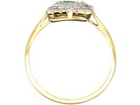 Art Deco 18ct Gold & Platinum Square Ring set with an Emerald & Diamonds
