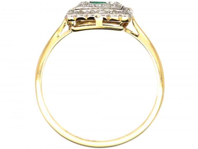Art Deco 18ct Gold & Platinum Square Ring set with an Emerald & Diamonds