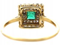 Art Deco 18ct Gold & Platinum Square Ring set with an Emerald & Diamonds