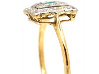 Art Deco 18ct Gold & Platinum Square Ring set with an Emerald & Diamonds