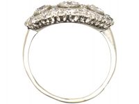 Art Deco Platinum Three Stone Diamond Oval Cluster Ring