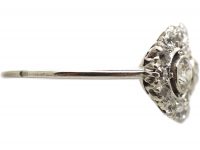 Art Deco Platinum Three Stone Diamond Oval Cluster Ring