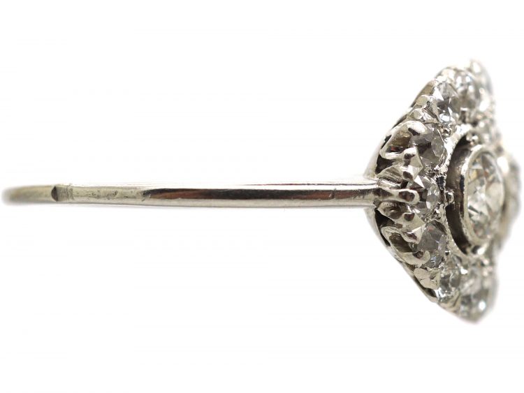 Art Deco Platinum Three Stone Diamond Oval Cluster Ring
