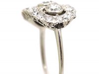 Art Deco Platinum Three Stone Diamond Oval Cluster Ring