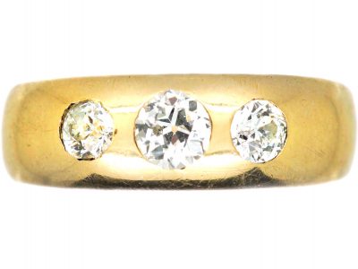 Victorian 18ct Gold Three Stone Diamond Rub Over Set Ring